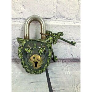 Trinetra artizan solid brass lion padlock‎ with 2 keys fully functioning